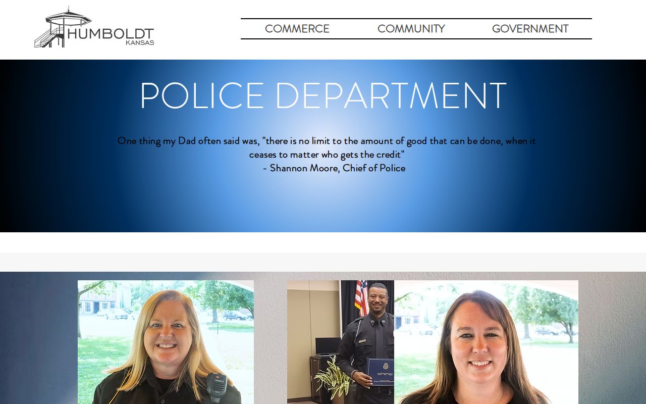 Official Humboldt Police Department webpage with department contact information