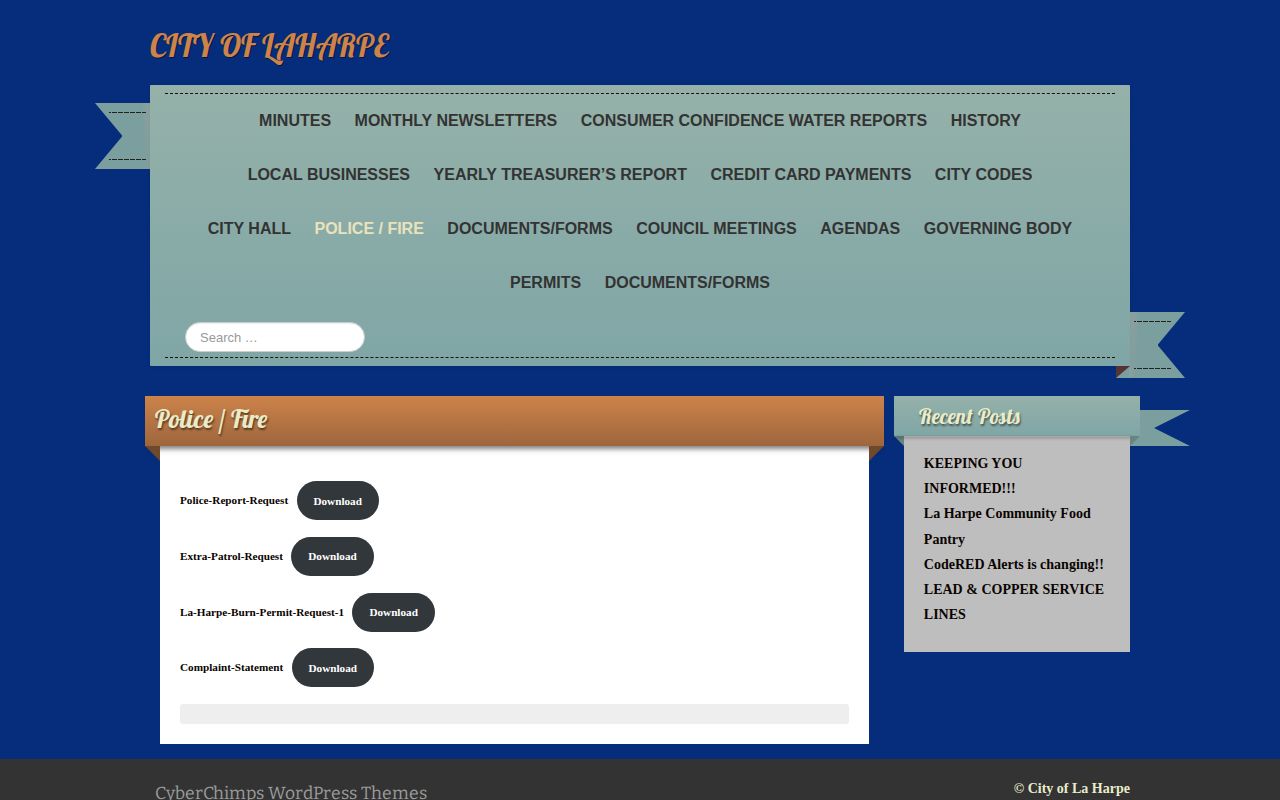 Official La Harpe Police and Fire webpage with police report request route